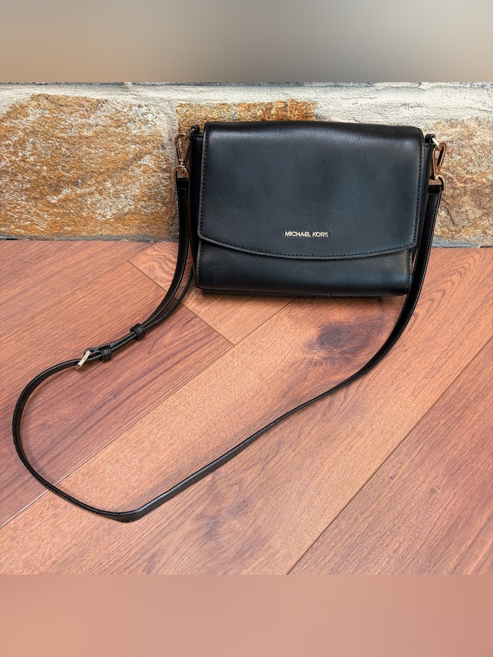 Michael Kors Ellis Medium Leather
Crossbody Bag, Black with Gold Hardware